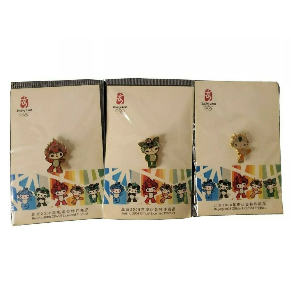 2008 Beijing Olympic Pin - Red. Green, orange mascot Lot 3